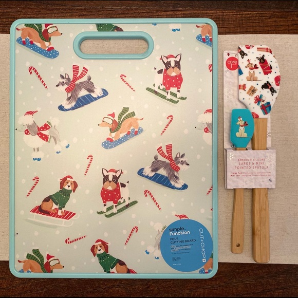 Christmas Dogs On Skis & Snowboards Cutting Board & Christmas Dog Spatula Set - Picture 14 of 14